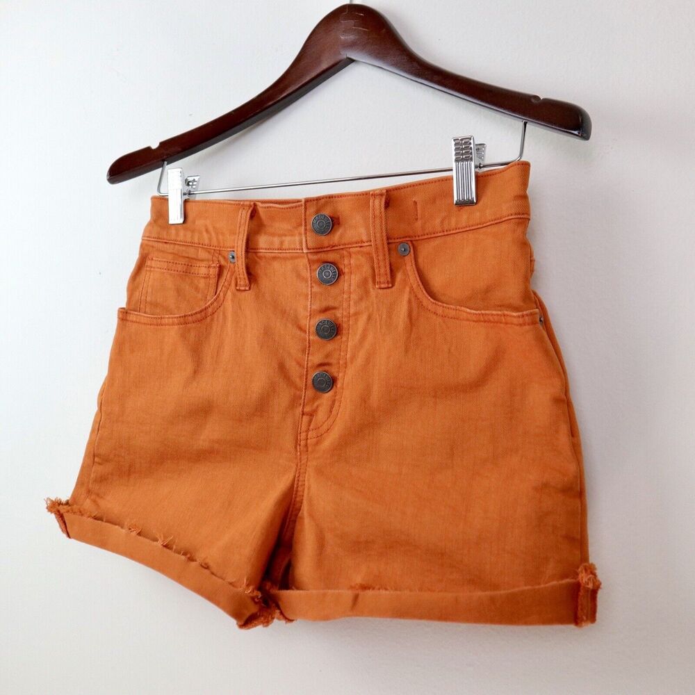 Madewell Size 25 High-Rise Denim Shorts Cut Off K9543 Burnt Orange - Picture 3 of 8
